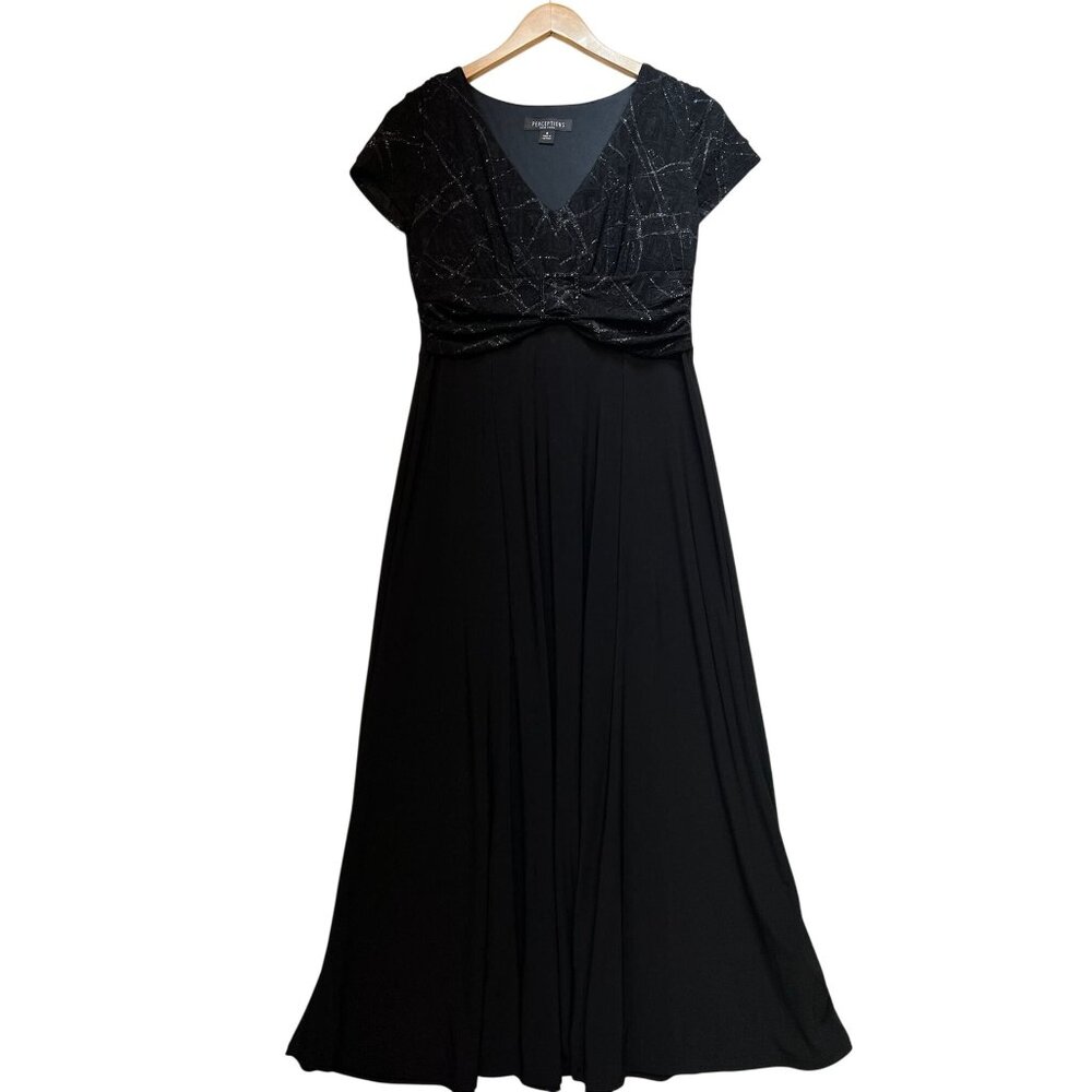 Perceptions New York Womens Maxi Long Party Dress Size 8 Black Short Sleeve